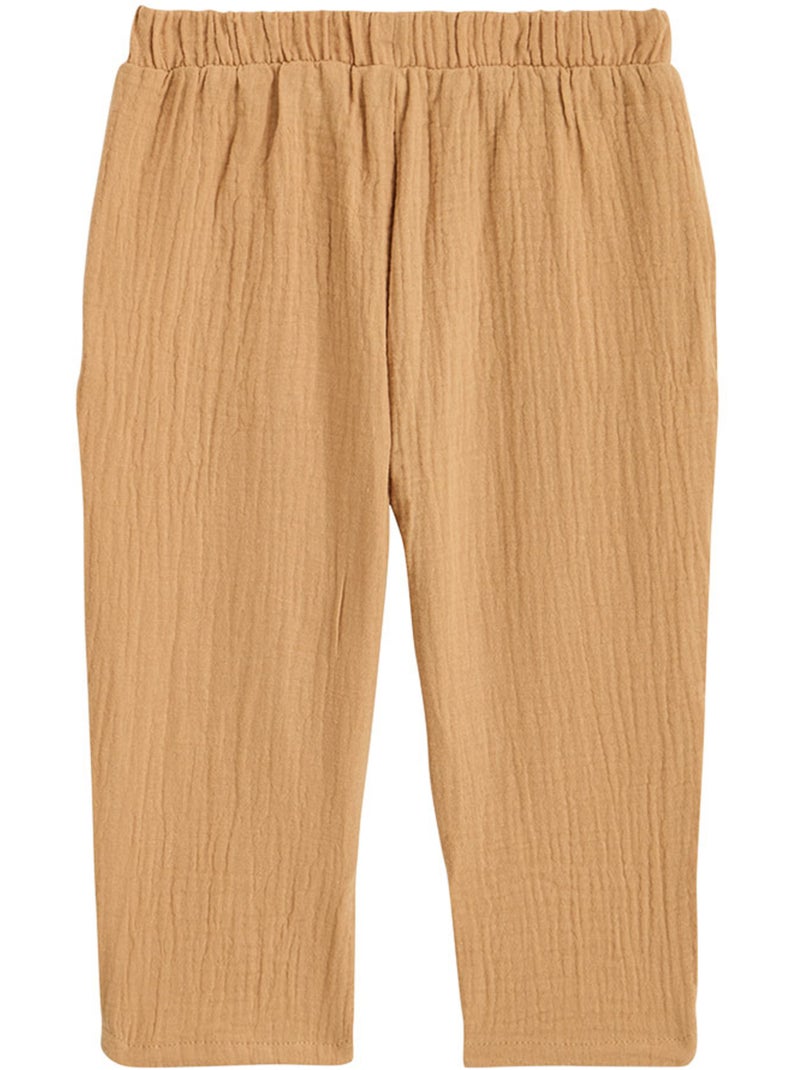 Pantalon enfant en gaze de coton Baroudeur Moutarde - Kiabi