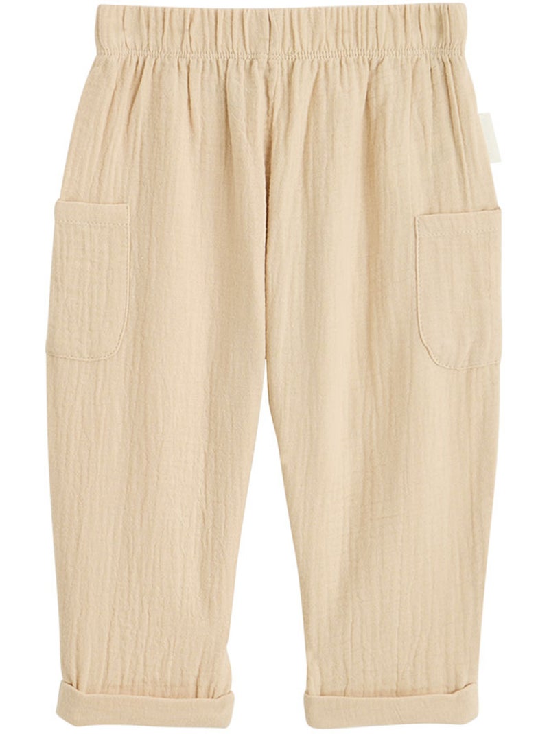 Pantalon enfant en gaze de coton Gabin Beige sable - Kiabi