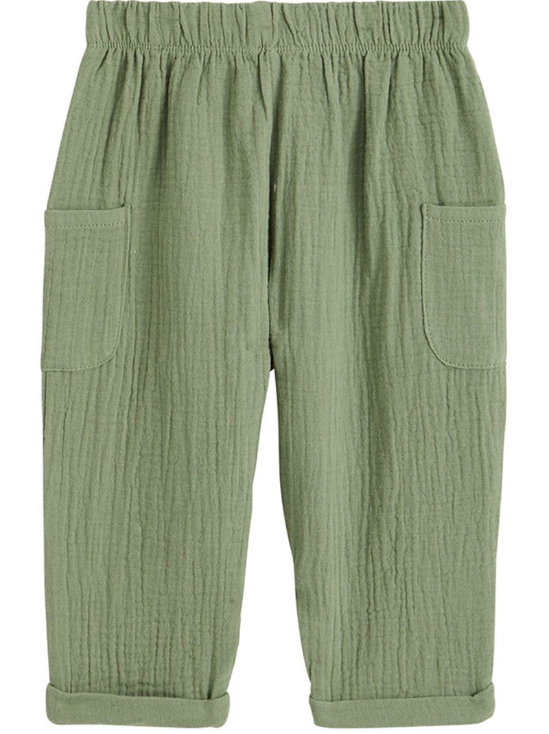 Pantalon enfant en gaze de coton Gabin Vert - Kiabi