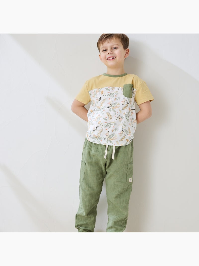 Pantalon enfant en gaze de coton Gabin Vert - Kiabi