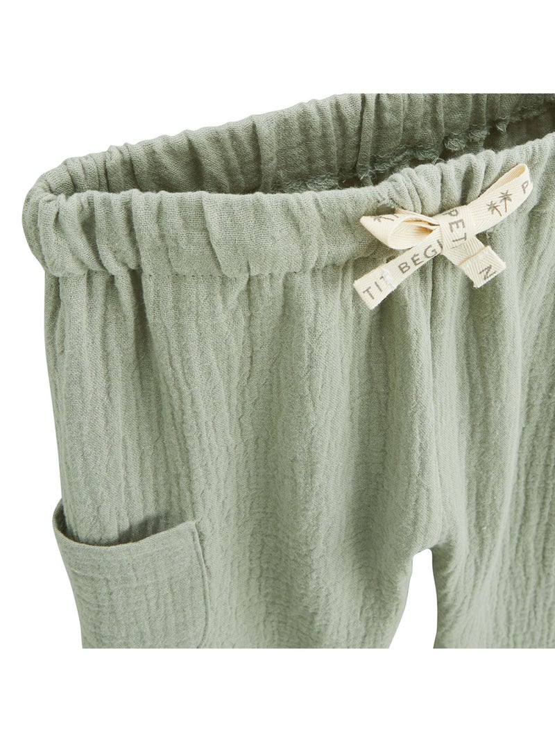 Pantalon enfant en gaze de coton Gao Kaki - Kiabi