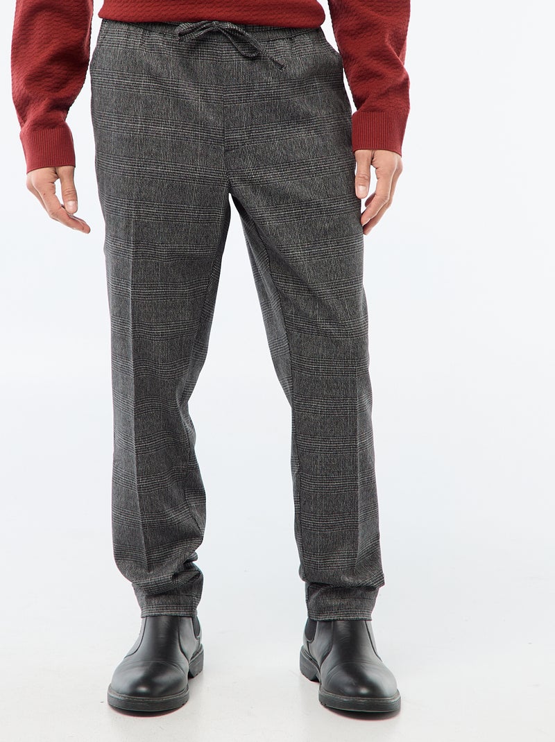 Pantalon esprit 'jogger' à carreaux Noir - Kiabi