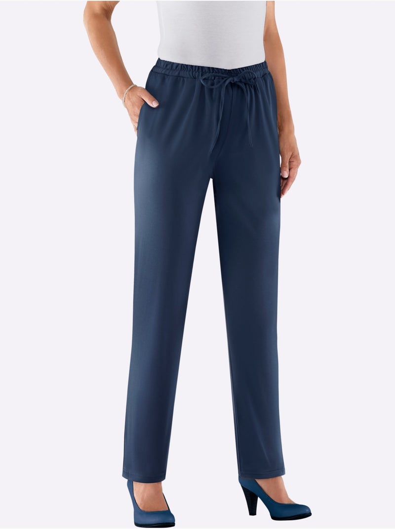 Pantalon estival avec ceinture élastique et poches cousues - Taille courte - Moda Vilona Bleu marine - Kiabi