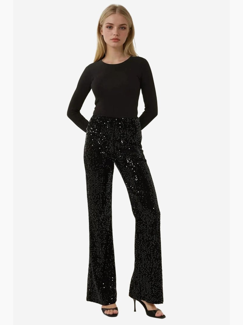 Pantalon évasé à paillettes hiccup Noir - Kiabi