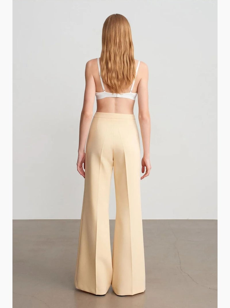 Pantalon évasé à taille haute et plis dilvin Beige argile - Kiabi
