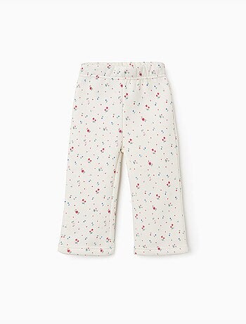 Pantalon évasé en coton peigné avec motif floral