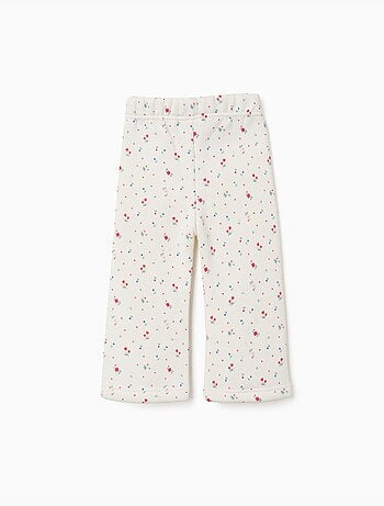 Pantalon évasé en coton peigné avec motif floral