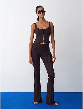 Pantalon évasé en jersey à taille haute et lien dilvin