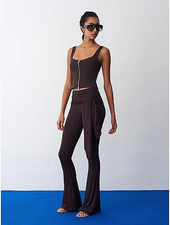 Pantalon évasé en jersey à taille haute et lien dilvin