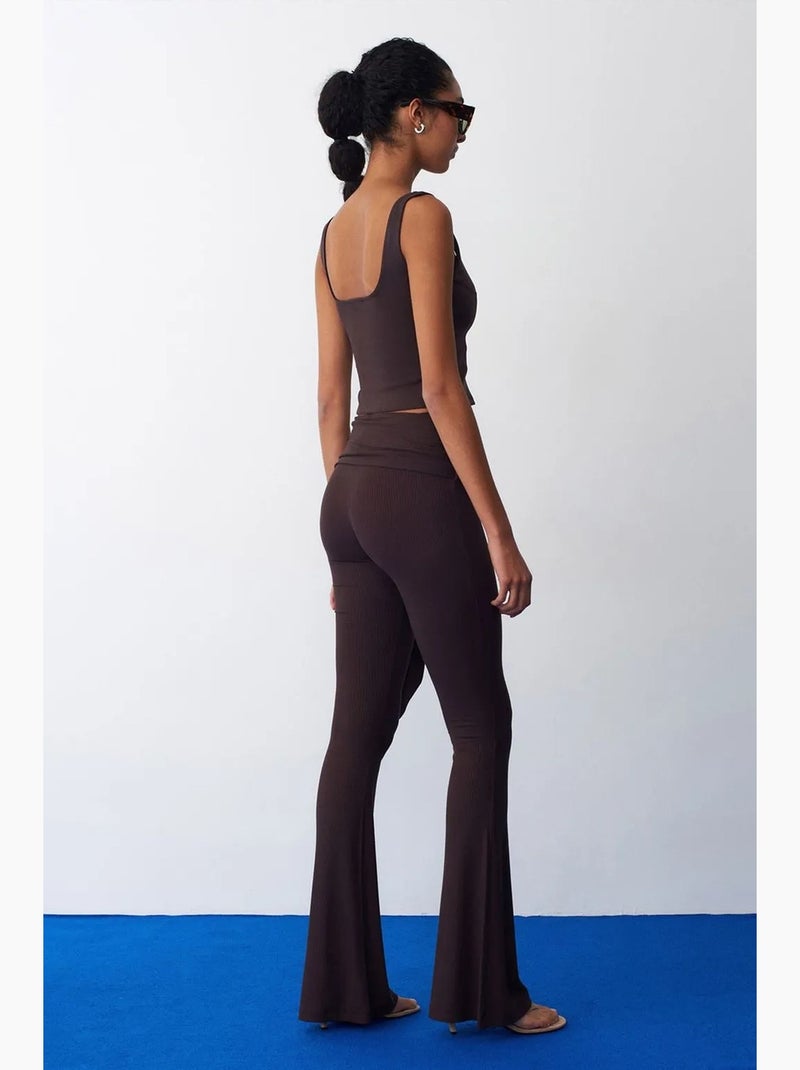 Pantalon évasé en jersey à taille haute et lien dilvin Marron foncé - Kiabi