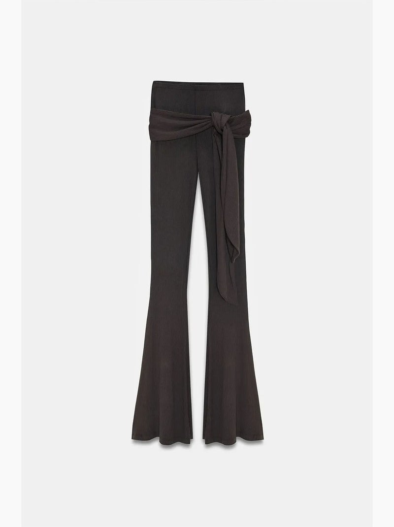 Pantalon évasé en jersey à taille haute et lien dilvin Marron foncé - Kiabi