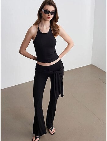Pantalon évasé en jersey à taille haute et lien dilvin