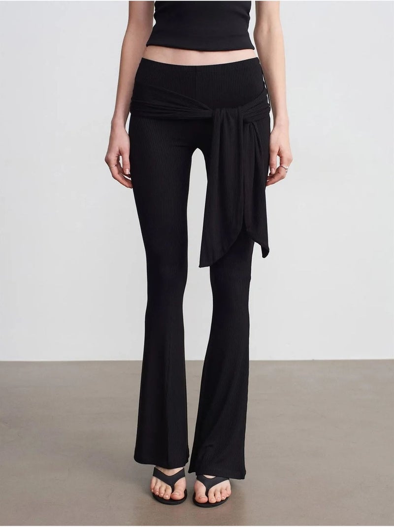 Pantalon évasé en jersey à taille haute et lien dilvin Noir - Kiabi
