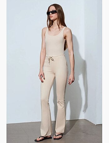 Pantalon évasé en jersey à taille mi-haute et lien dilvin