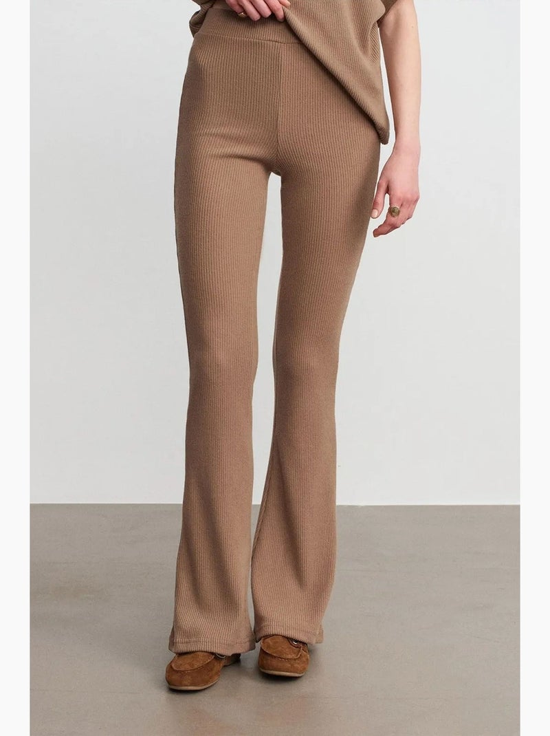 Pantalon évasé en maille, taille haute dilvin Camel - Kiabi