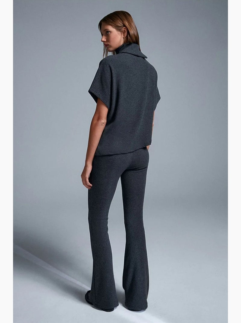Pantalon évasé en maille, taille haute dilvin Gris Noir - Kiabi