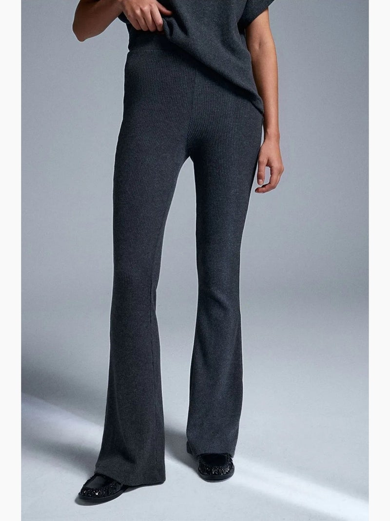 Pantalon évasé en maille, taille haute dilvin Gris Noir - Kiabi