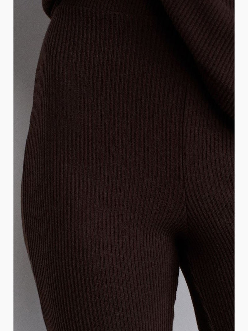 Pantalon évasé en maille, taille haute dilvin Marron chocolat - Kiabi