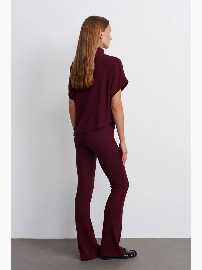 Pantalon évasé en maille, taille haute dilvin Rouge bordeaux - Kiabi