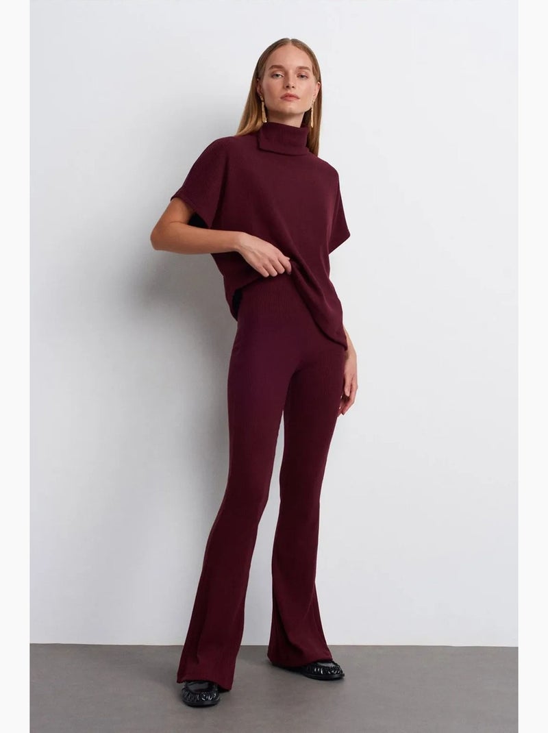 Pantalon évasé en maille, taille haute dilvin Rouge bordeaux - Kiabi