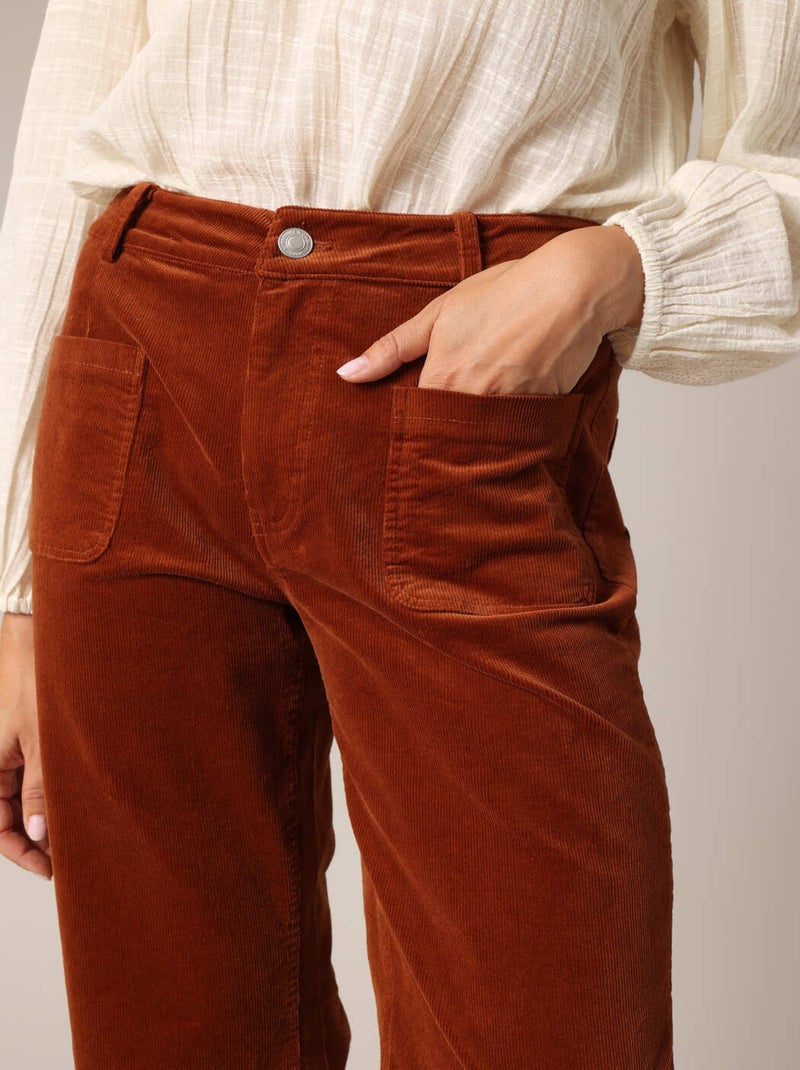 Pantalon évasé en velours côtelé 'Deeluxe' Marron - Kiabi