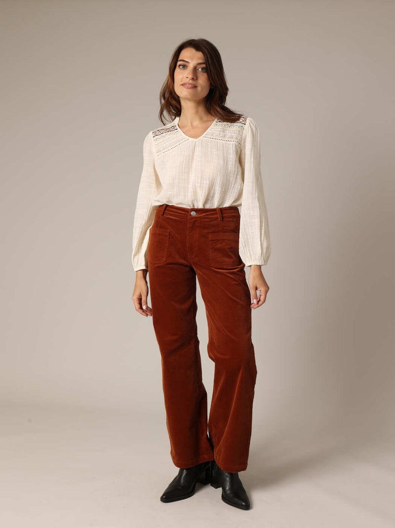 Pantalon évasé en velours côtelé 'Deeluxe' Marron - Kiabi