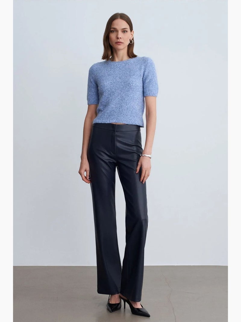 Pantalon évasé femme en simili cuir dilvin Bleu marine - Kiabi