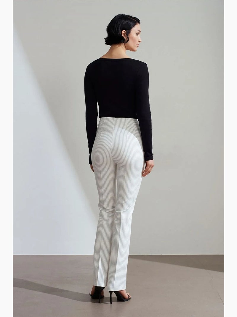 Pantalon évasé rayé à taille haute et plis dilvin Blanc - Kiabi