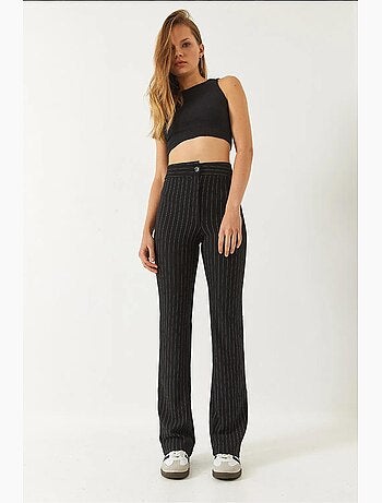 Pantalon évasé rayé taille haute lucci