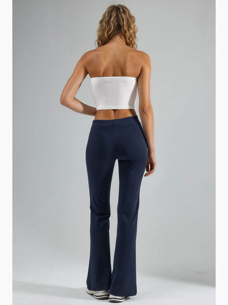Pantalon évasé taille haute avec ceinture élastique busem Bleu marine - Kiabi