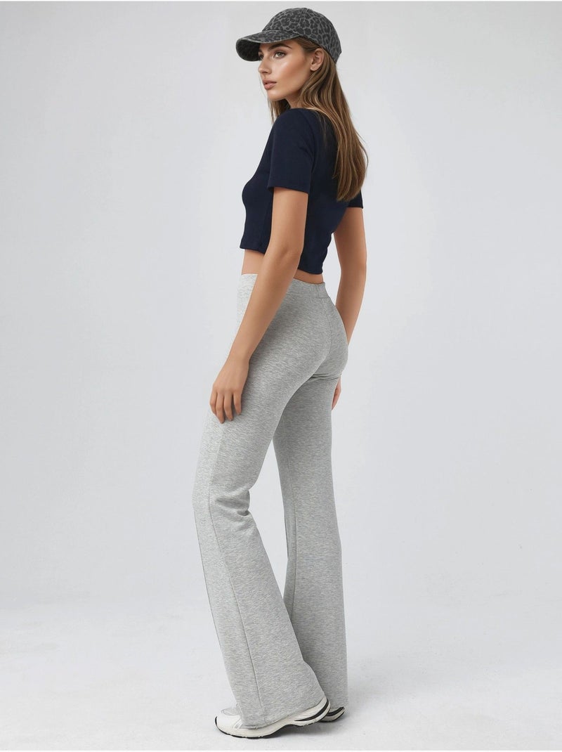 Pantalon évasé taille haute avec ceinture élastique busem Gris clair - Kiabi