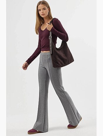 Pantalon évasé taille haute avec ceinture élastique busem