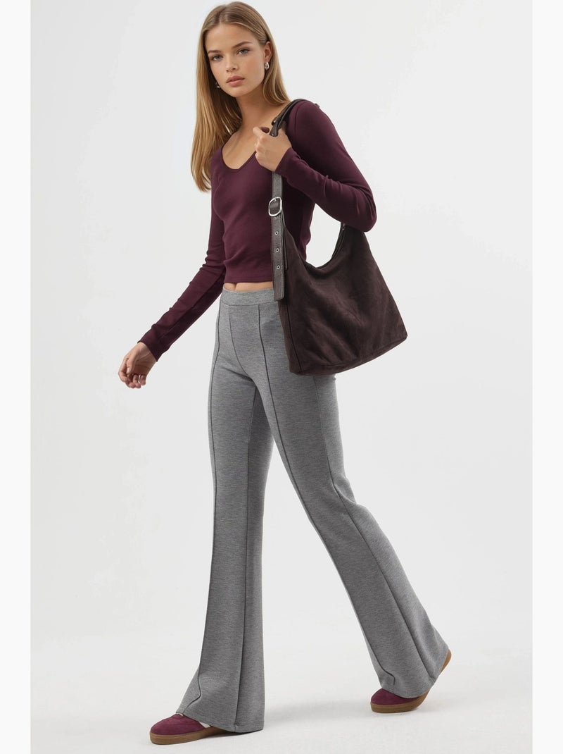Pantalon évasé taille haute avec ceinture élastique busem Gris foncé - Kiabi