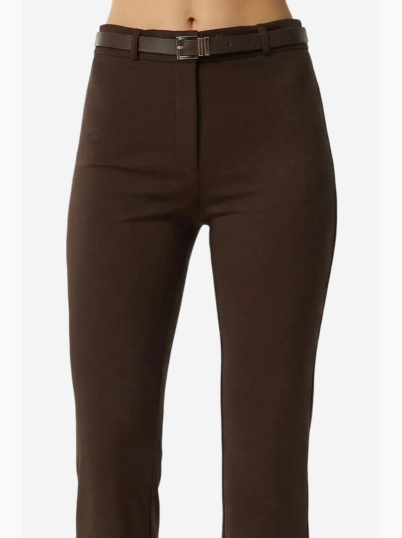 Pantalon évasé taille haute avec ceinture istanbul Marron chocolat - Kiabi