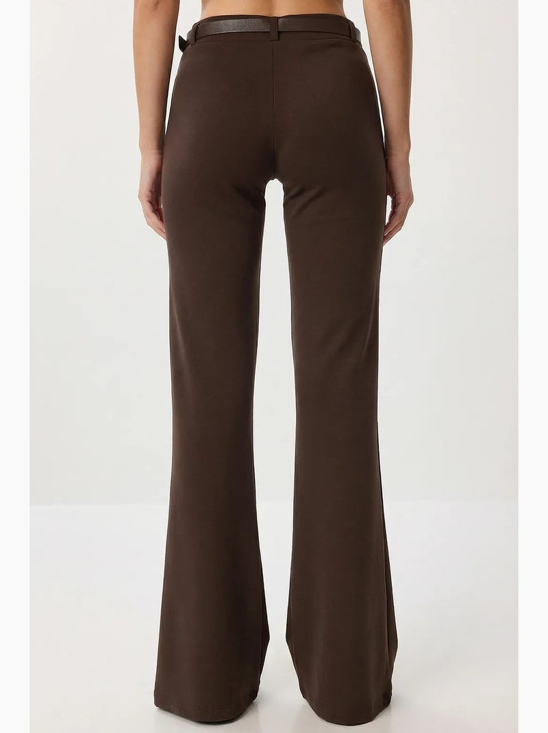 Pantalon évasé taille haute avec ceinture istanbul Marron chocolat - Kiabi