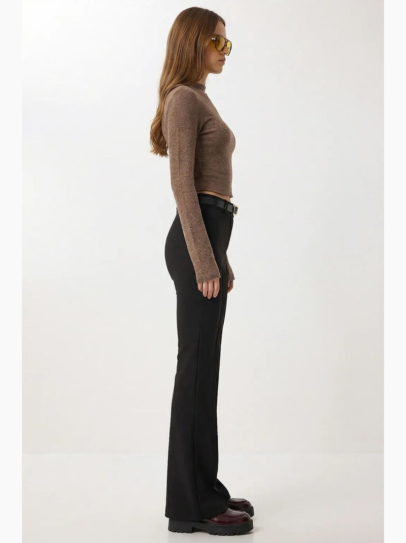 Pantalon évasé taille haute avec ceinture istanbul Noir - Kiabi