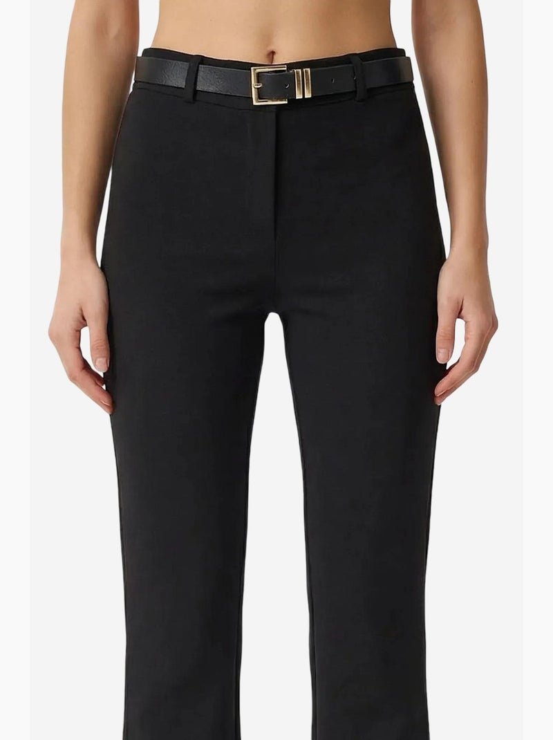 Pantalon évasé taille haute avec ceinture istanbul Noir - Kiabi