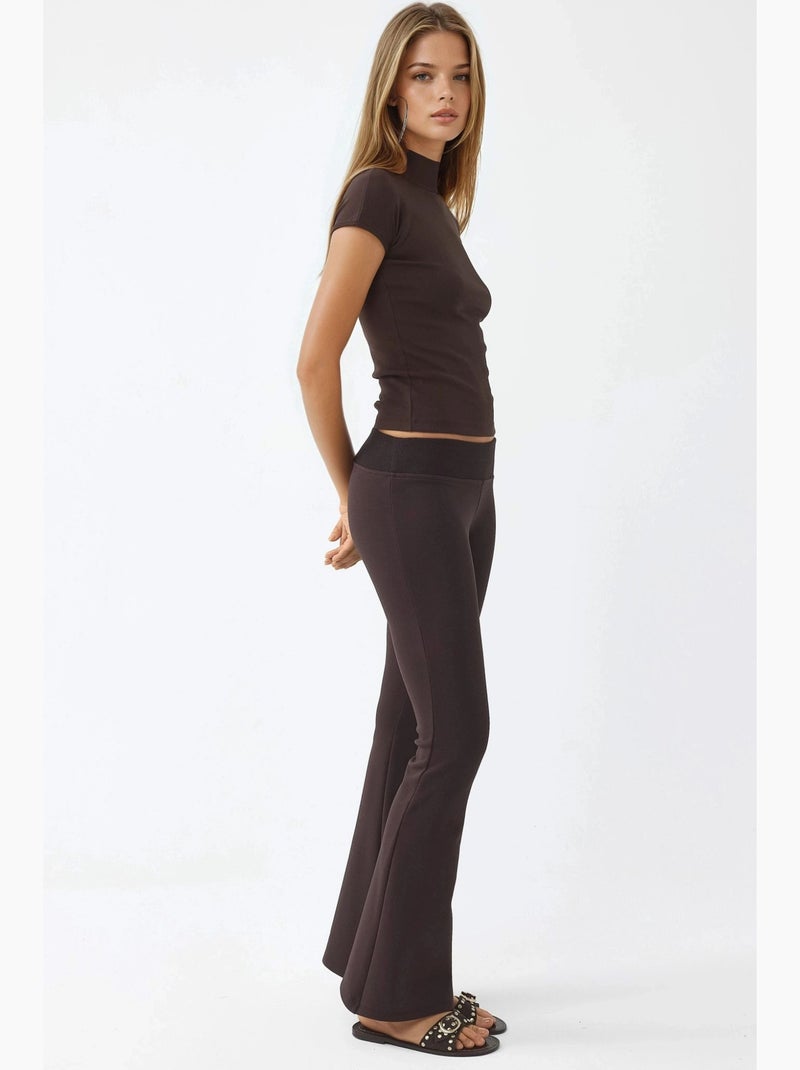 Pantalon évasé taille haute avec élastique busem Marron chocolat - Kiabi