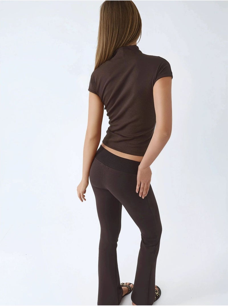 Pantalon évasé taille haute avec élastique busem Marron chocolat - Kiabi