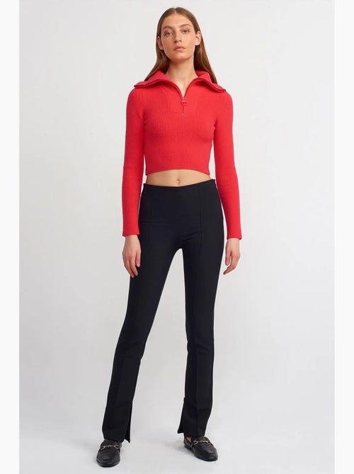 Pantalon évasé taille haute avec fente dilvin - Kiabi Pantalon évasé taille haute avec fente dilvin - Kiabi