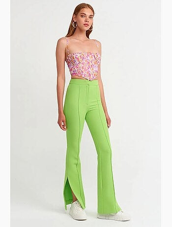 Pantalon évasé taille haute avec fente dilvin