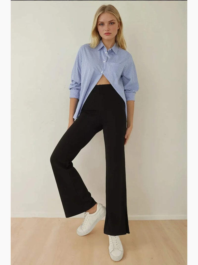 Pantalon évasé taille haute avec fente hiccup Noir - Kiabi