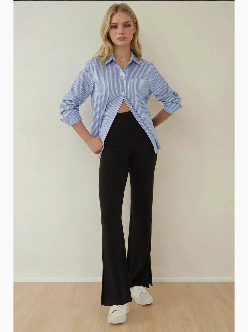 Pantalon évasé taille haute avec fente hiccup Noir - Kiabi