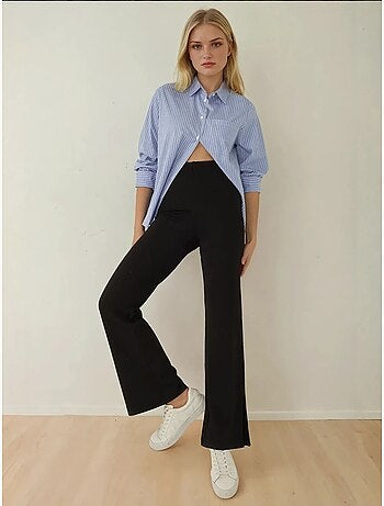 Pantalon évasé taille haute avec fente