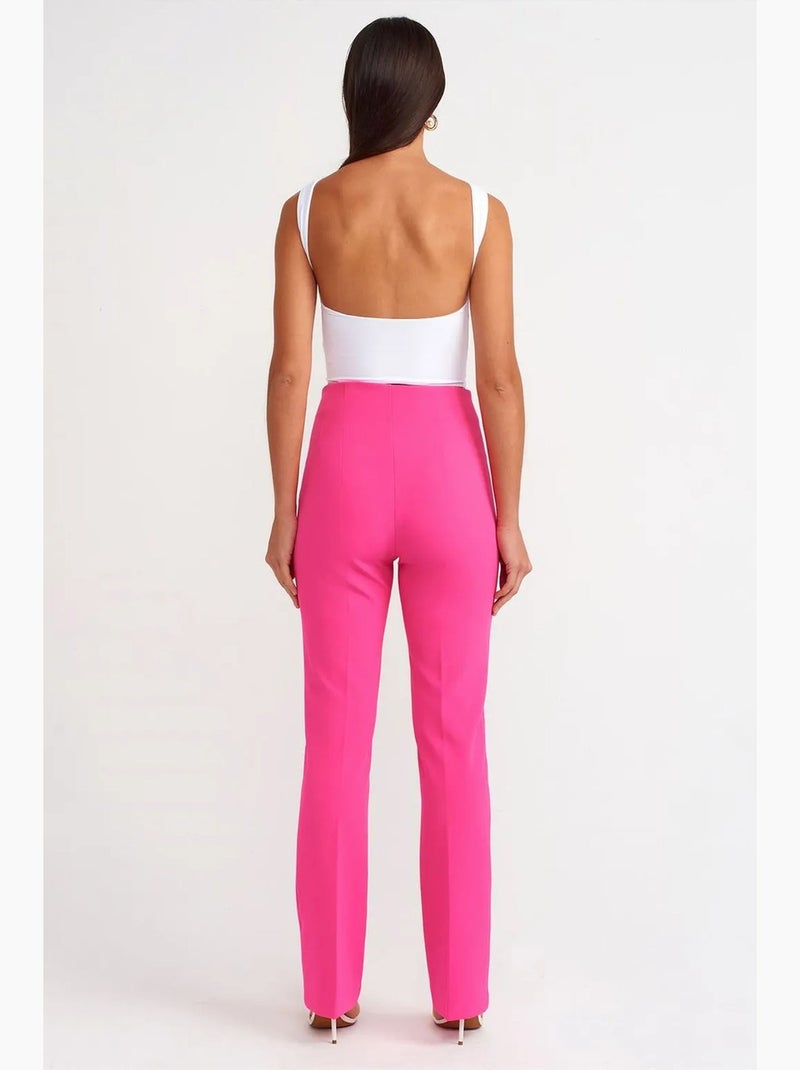 Pantalon évasé taille haute dilvin Rose fluo/Solinotes - Kiabi