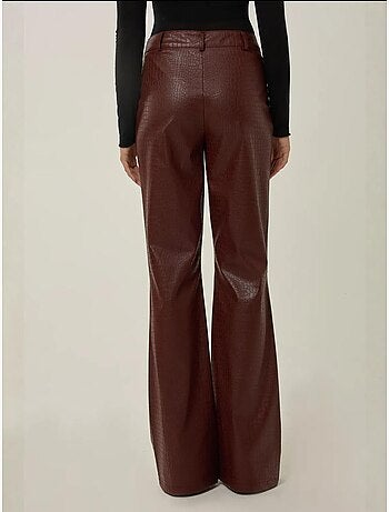 Pantalon évasé taille haute en simili cuir