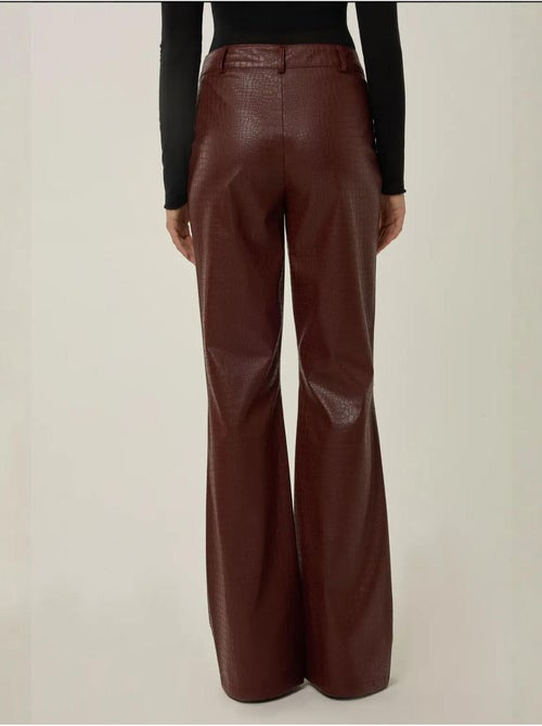 Pantalon évasé taille haute en simili cuir - Kiabi