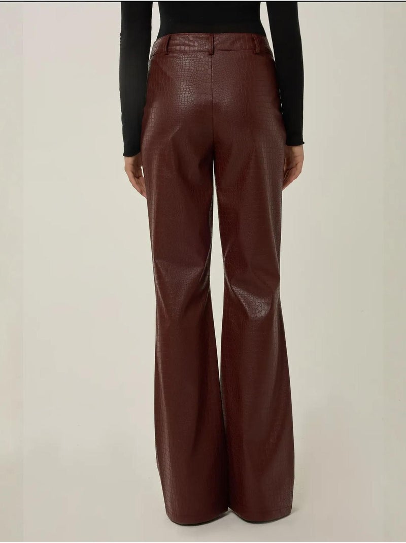 Pantalon évasé taille haute en simili cuir Rouge bordeaux - Kiabi