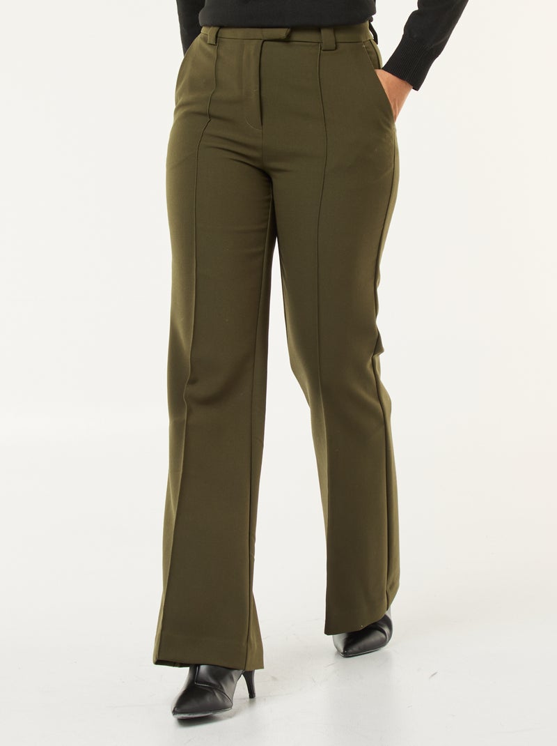 Pantalon évasé uni Kaki - Kiabi