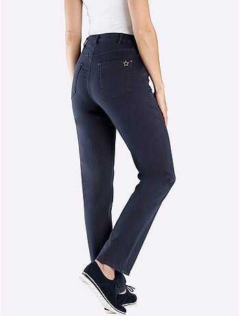 Pantalon extensible 5 poches avec ceinture élastique et détail étoile - Taille courte - Moda Vilona